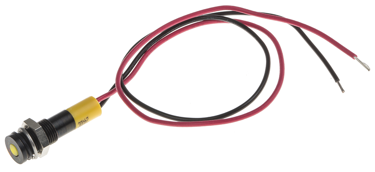 RS PRO Yellow Panel Mount Indicator, 24V dc, Lead Wire Termination, IP67
