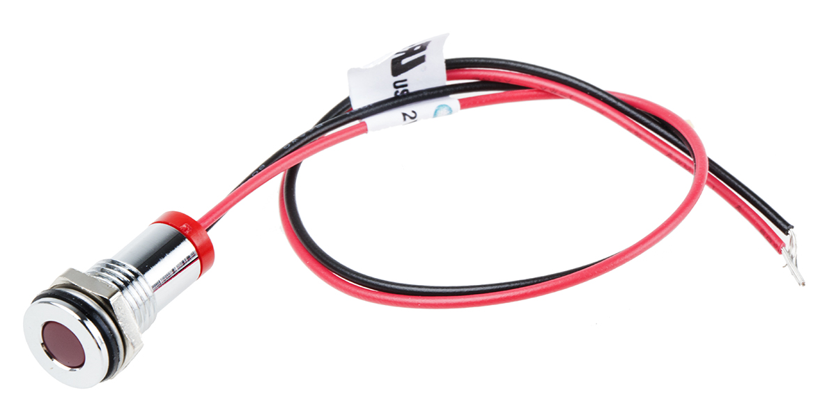 RS PRO Red Panel Mount Indicator, 2V dc, Lead Wire Termination, IP67