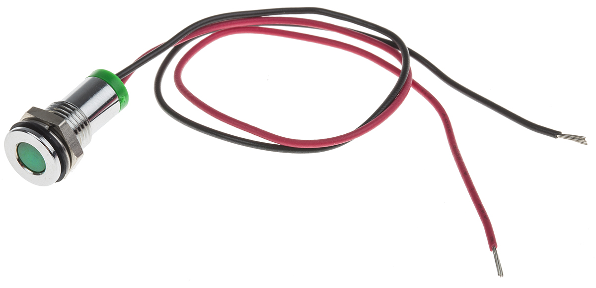 RS PRO Green Panel Mount Indicator, 2V dc, Lead Wire Termination, IP67