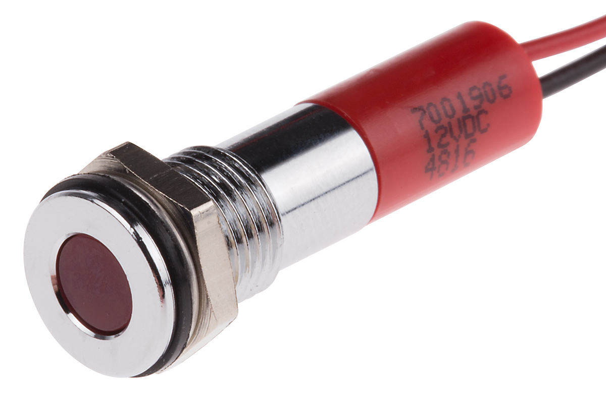 RS PRO Red Panel Mount Indicator, 12V dc, Lead Wire Termination, IP67