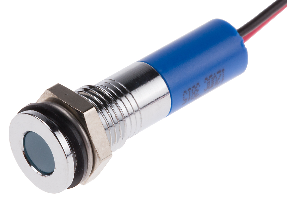 RS PRO Blue Panel Mount Indicator, 12V dc, Lead Wire Termination, IP67