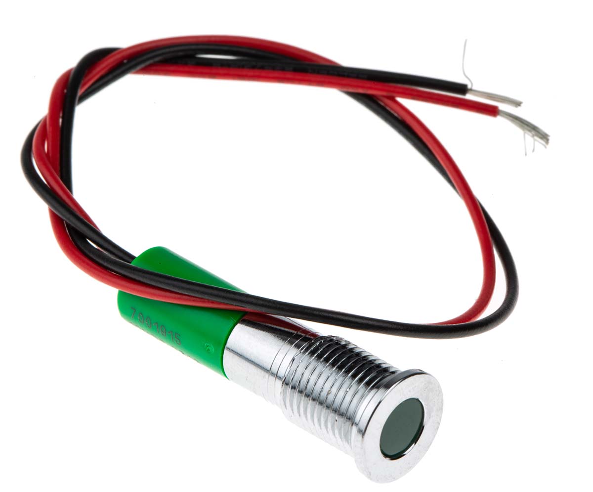 RS PRO Green Panel Mount Indicator, 12V dc, Lead Wire Termination, IP67