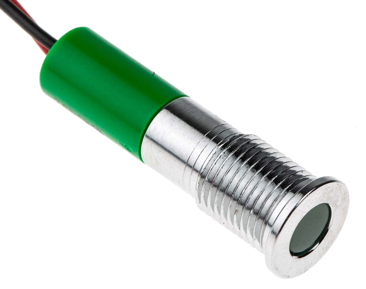 700-1915 RS PRO Green Panel Mount Indicator, 12V dc, Lead Wire Termination, IP67