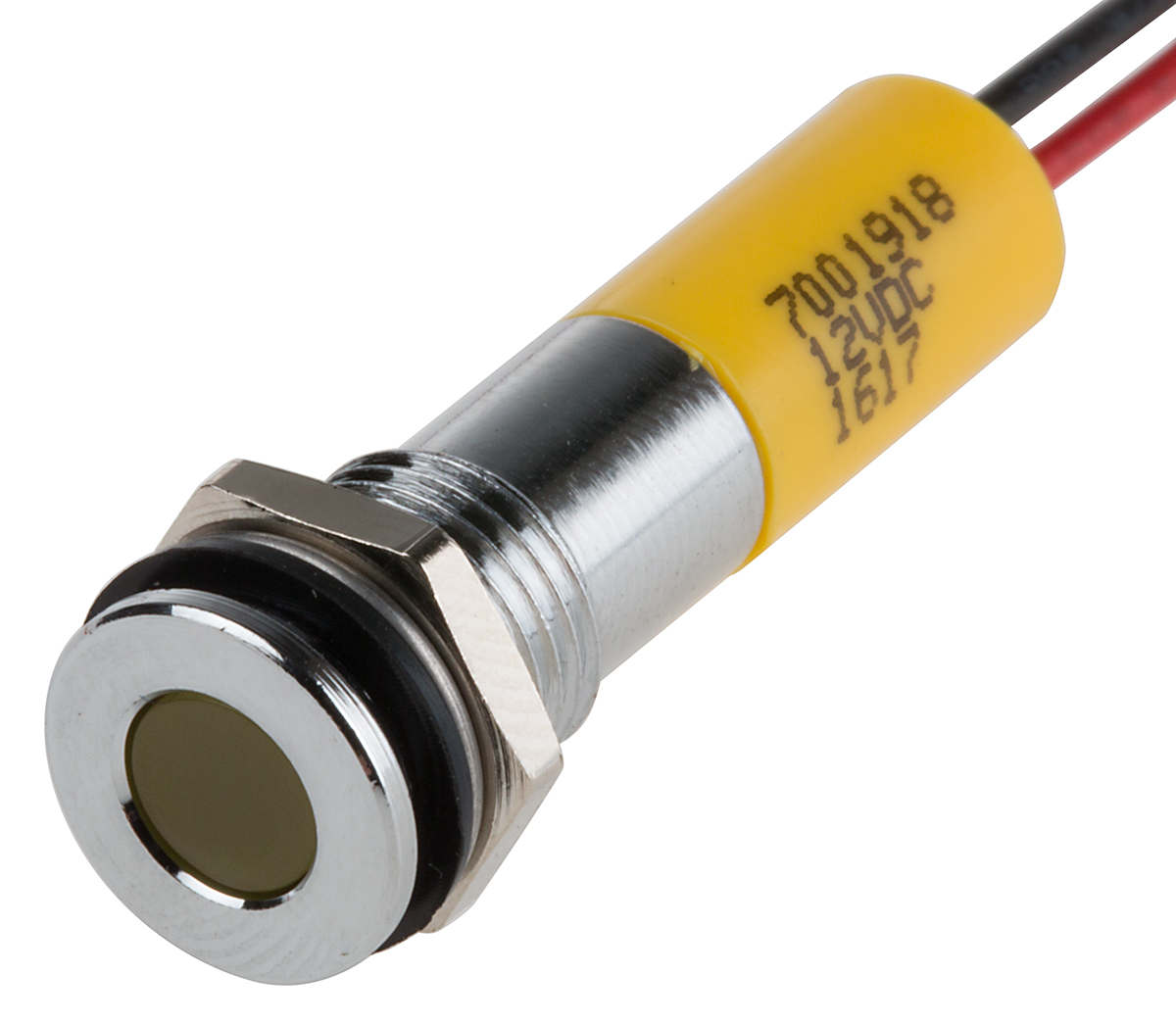 RS PRO Yellow Panel Mount Indicator, 12V dc, Lead Wire Termination, IP67