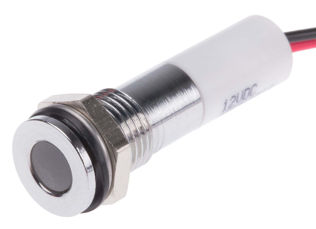 RS PRO White Panel Mount Indicator, 12V dc, Lead Wire Termination, IP67