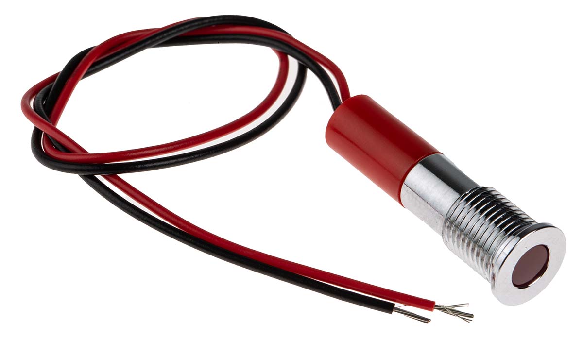 RS PRO Red Panel Mount Indicator, 24V dc, Lead Wire Termination, IP67