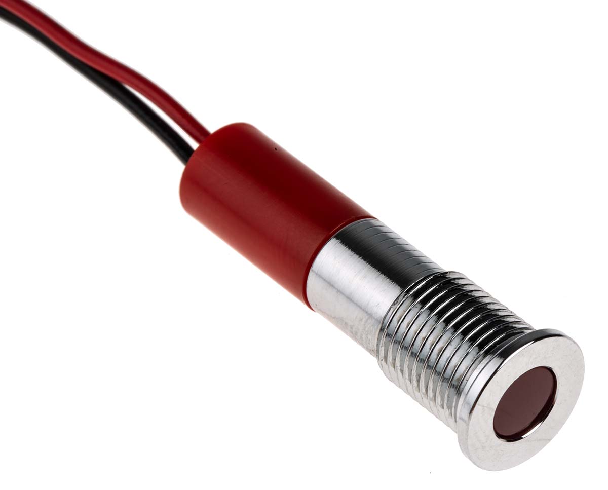 700-1924 RS PRO Red Panel Mount Indicator, 24V dc, Lead Wire Termination, IP67