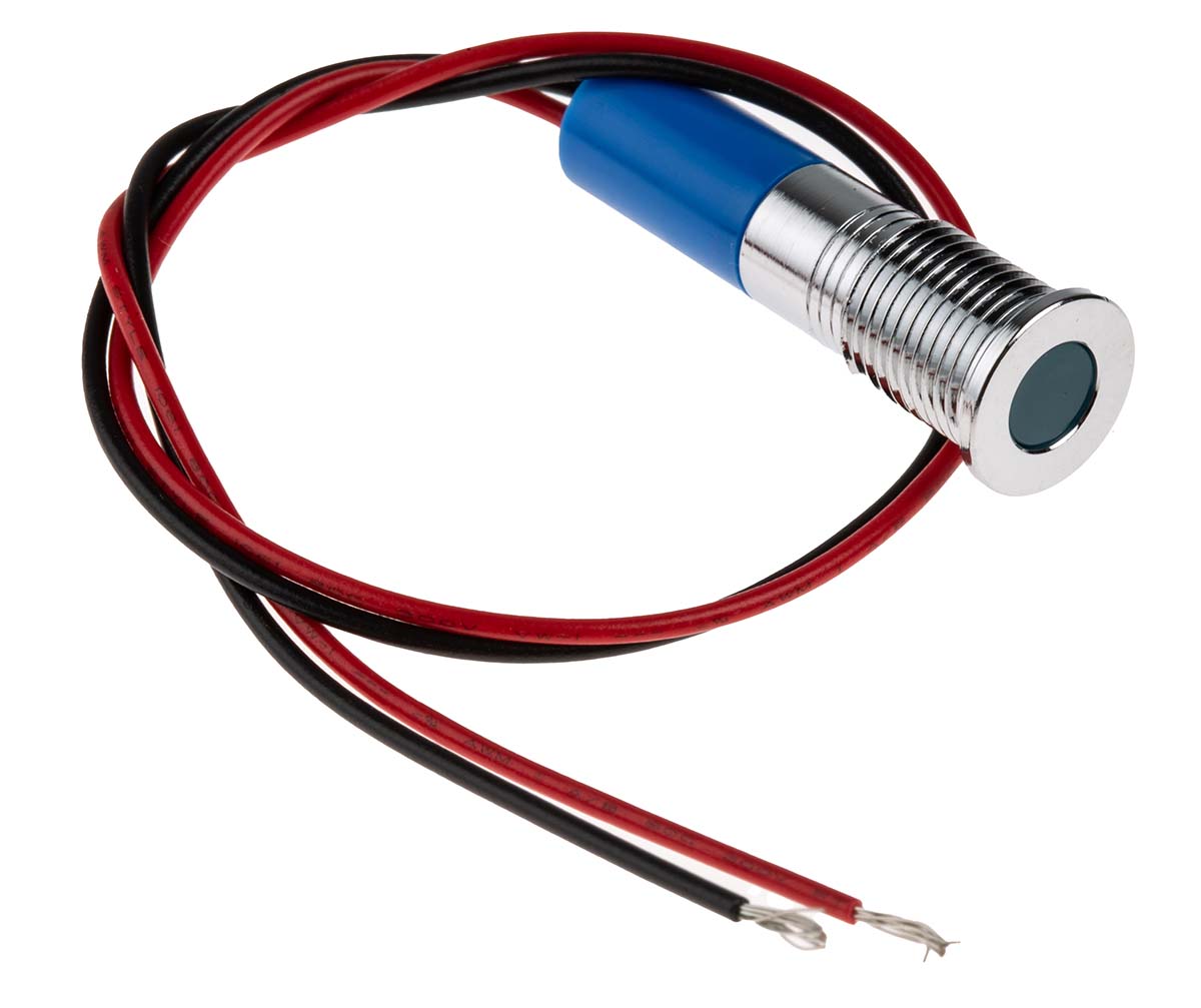 RS PRO Blue Panel Mount Indicator, 24V dc, Lead Wire Termination, IP67