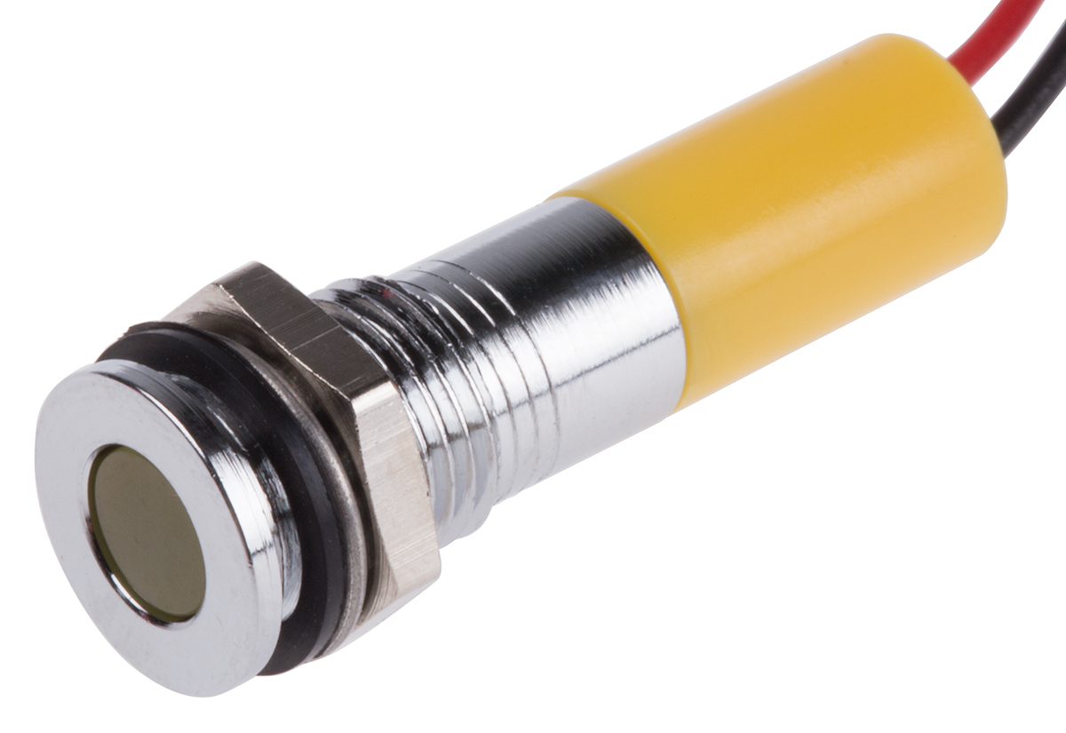 RS PRO Yellow Panel Mount Indicator, 24V dc, Lead Wire Termination, IP67