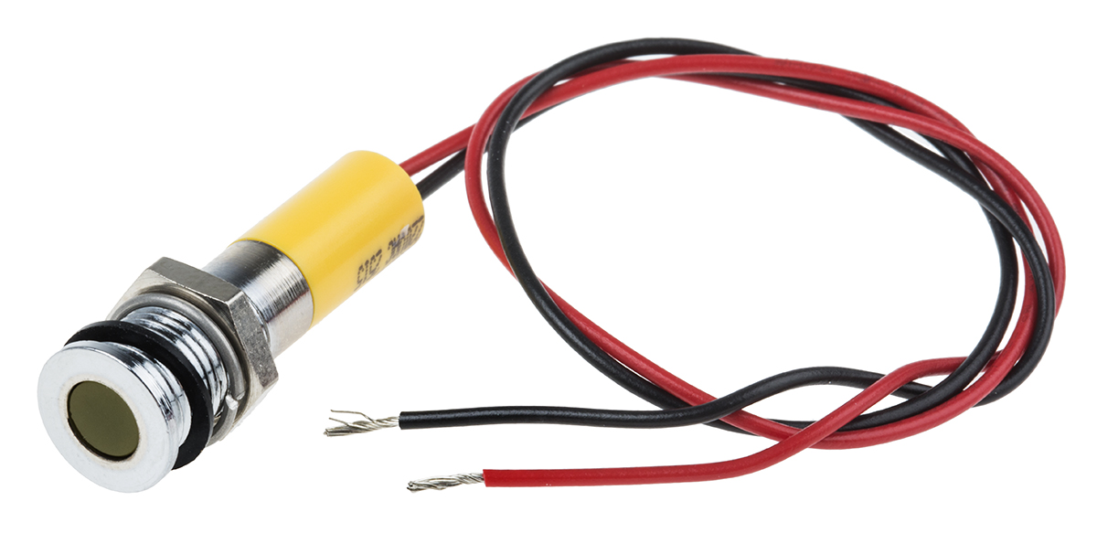RS PRO Yellow Panel Mount Indicator, 220V ac, Lead Wire Termination, IP67
