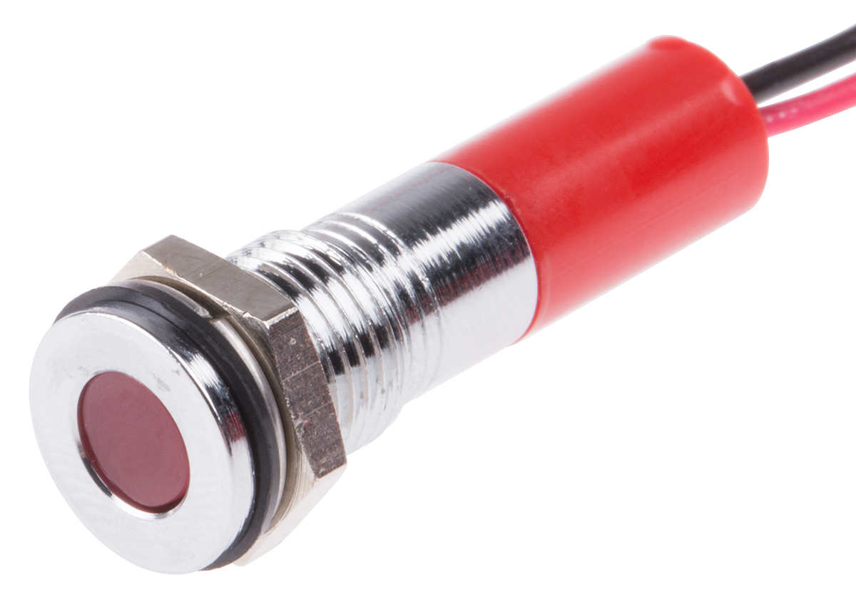 RS PRO Red Panel Mount Indicator, 220V ac, Lead Wire Termination, IP67