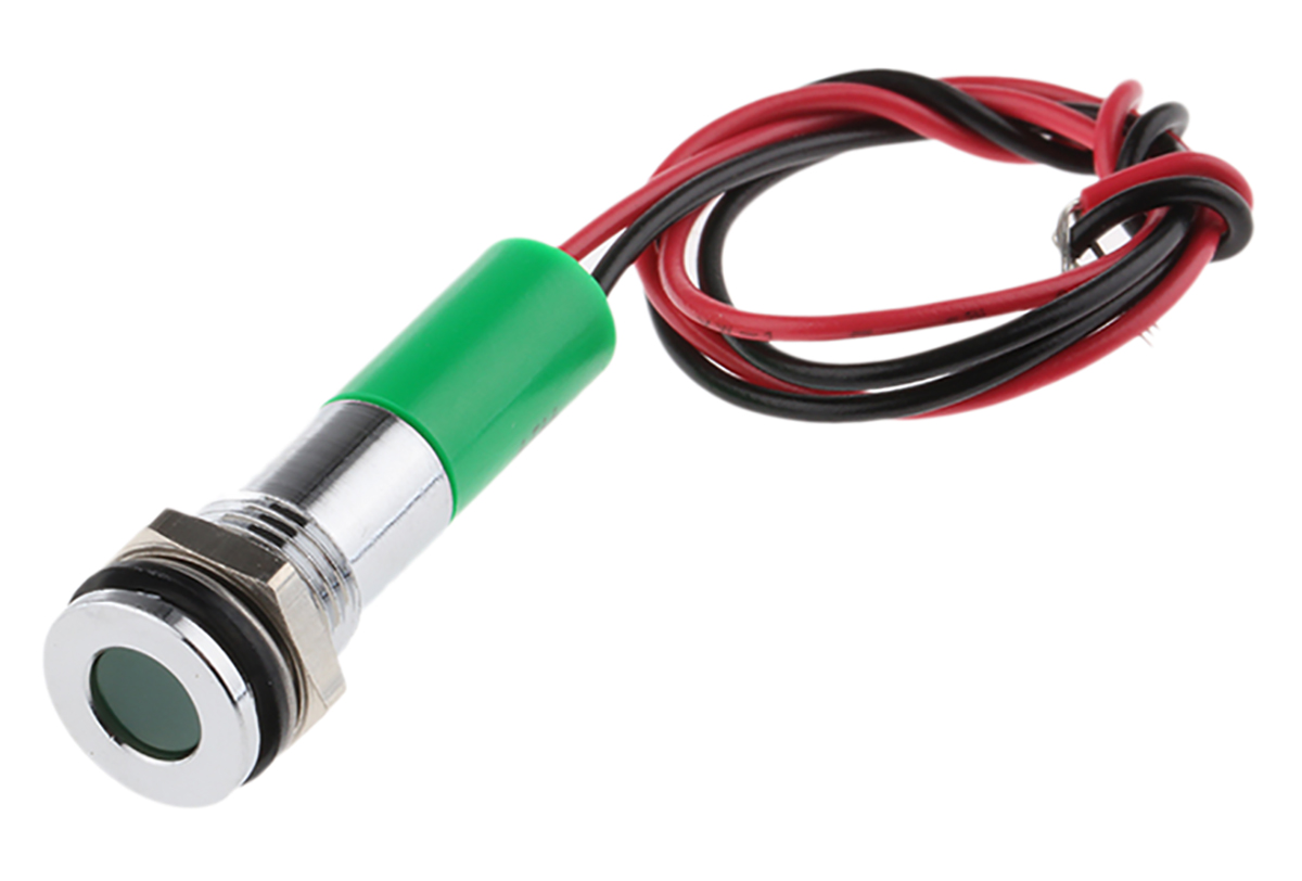 RS PRO Green Panel Mount Indicator, 220V ac, Lead Wire Termination, IP67