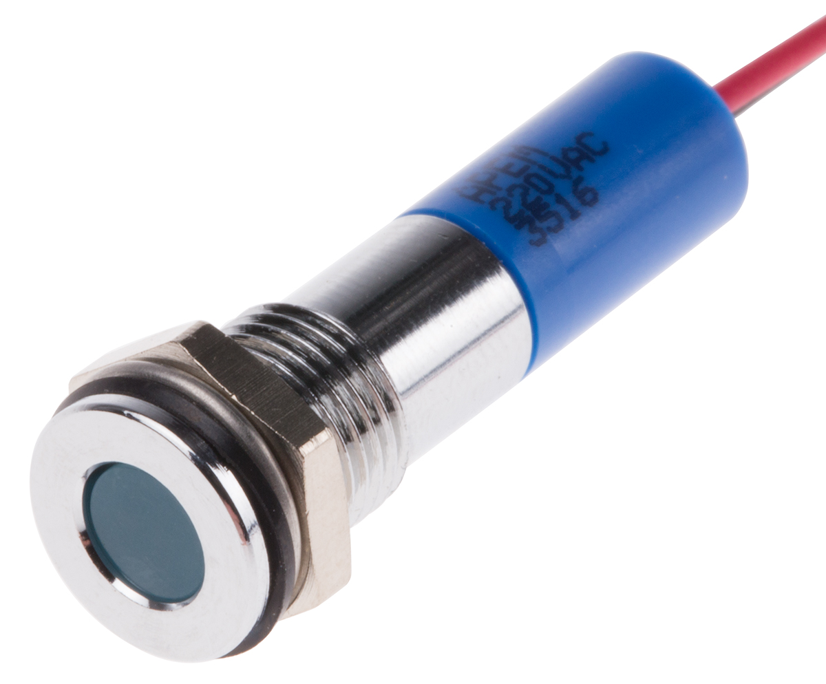 RS PRO Blue Panel Mount Indicator, 220V ac, Lead Wire Termination, IP67