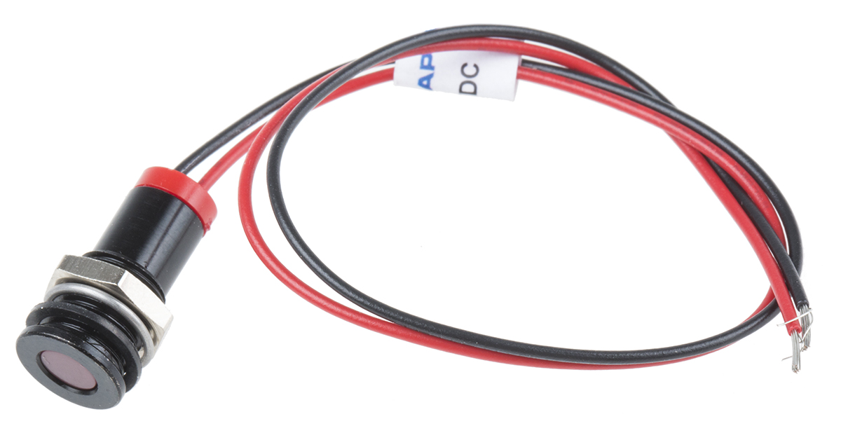 RS PRO Red Panel Mount Indicator, 2V dc, Lead Wire Termination, IP67