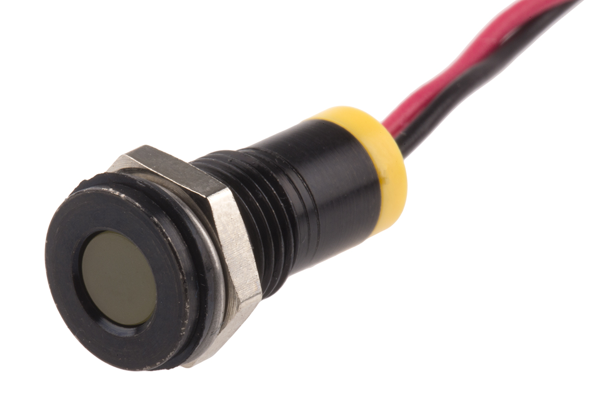 RS PRO Yellow Panel Mount Indicator, 2V dc, Lead Wire Termination, IP67