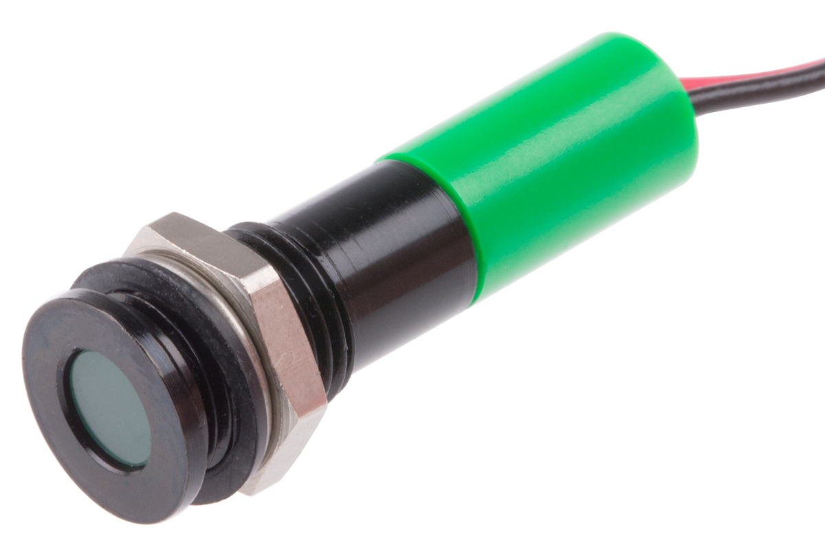 RS PRO Green Panel Mount Indicator, 12V dc, Lead Wire Termination, IP67