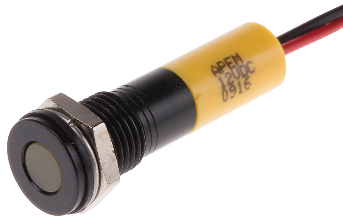 RS PRO Yellow Panel Mount Indicator, 12V dc, Lead Wire Termination, IP67