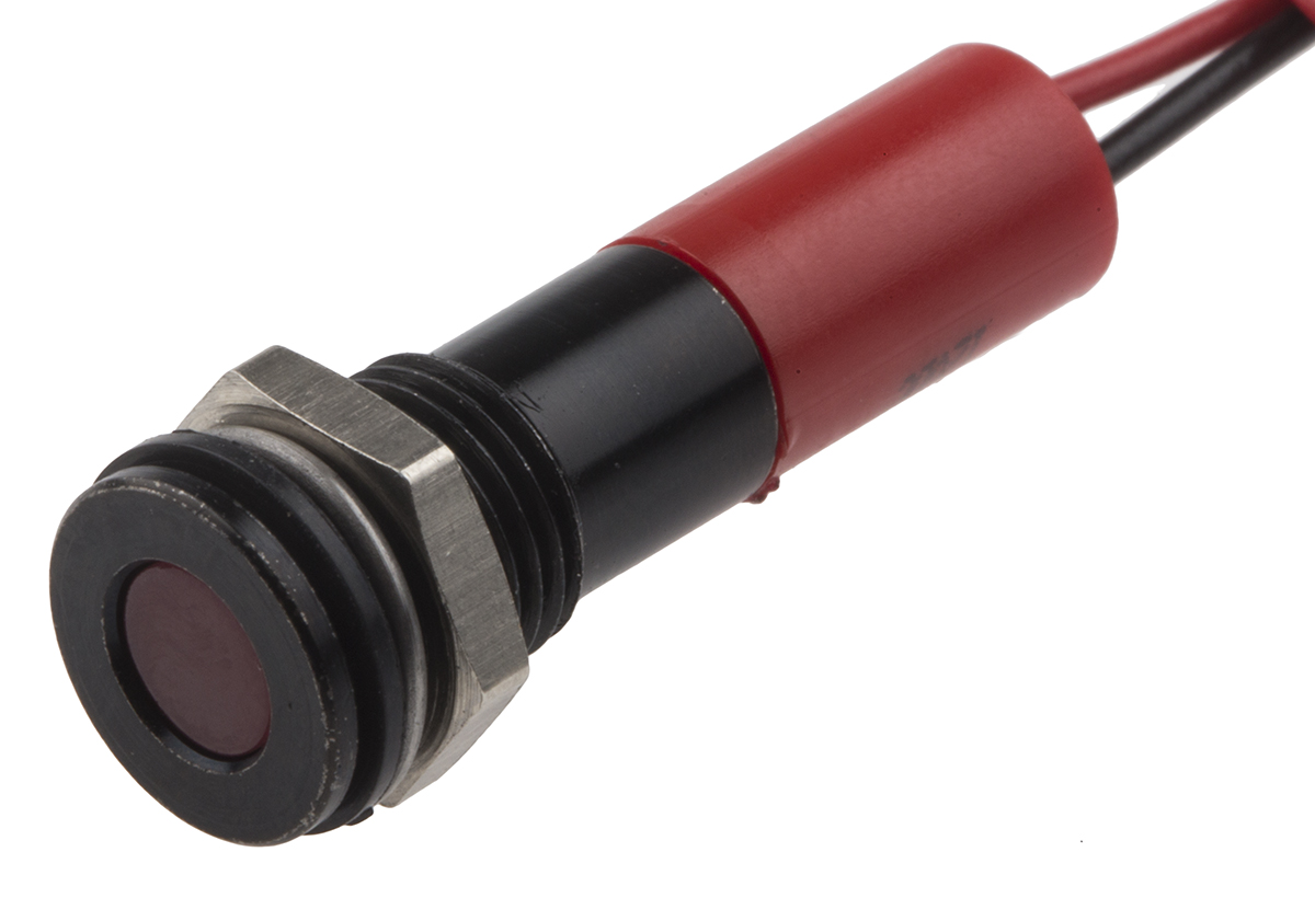 RS PRO Red Panel Mount Indicator, 12V dc, Lead Wire Termination, IP67