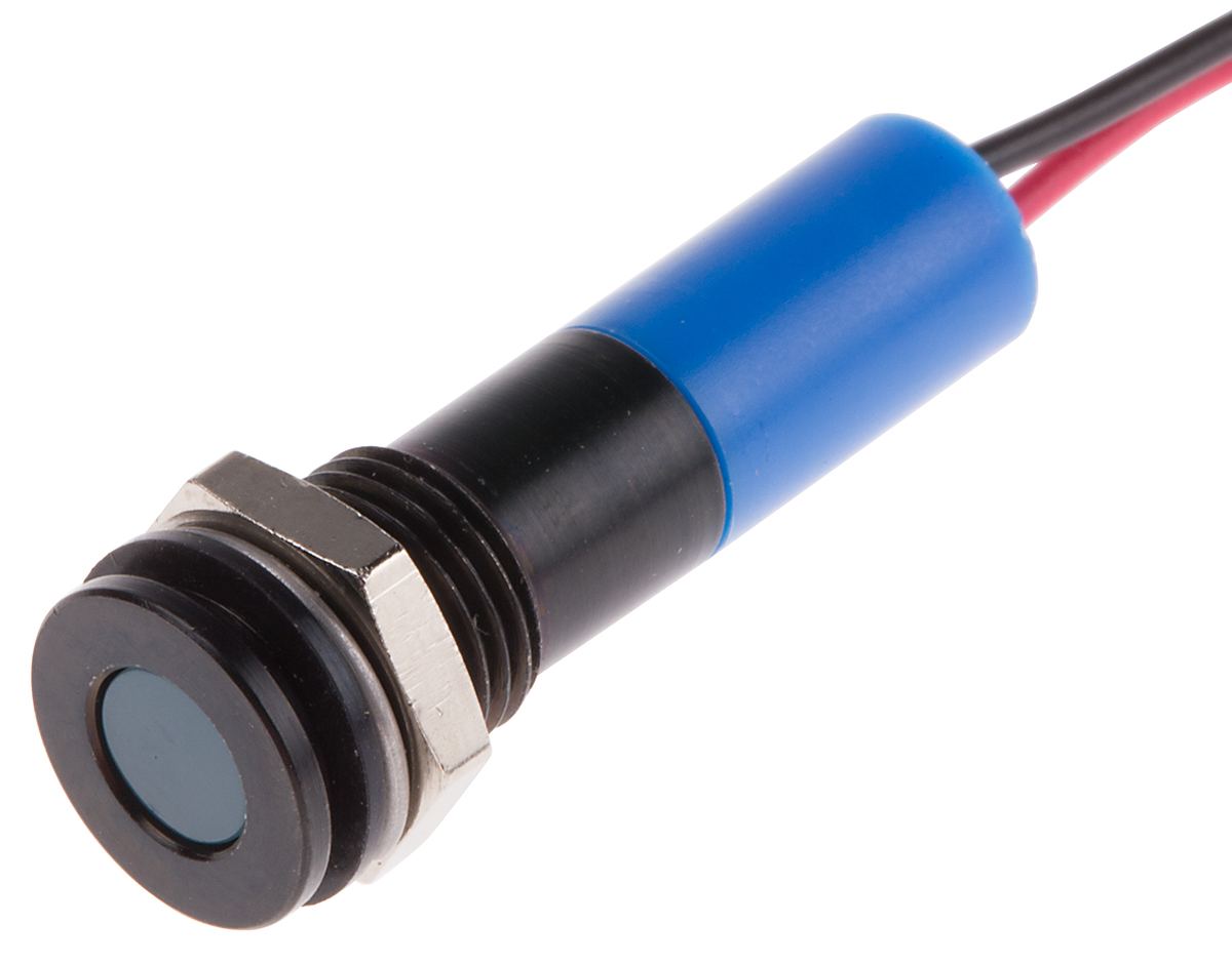 RS PRO Blue Panel Mount Indicator, 12V dc, Lead Wire Termination, IP67