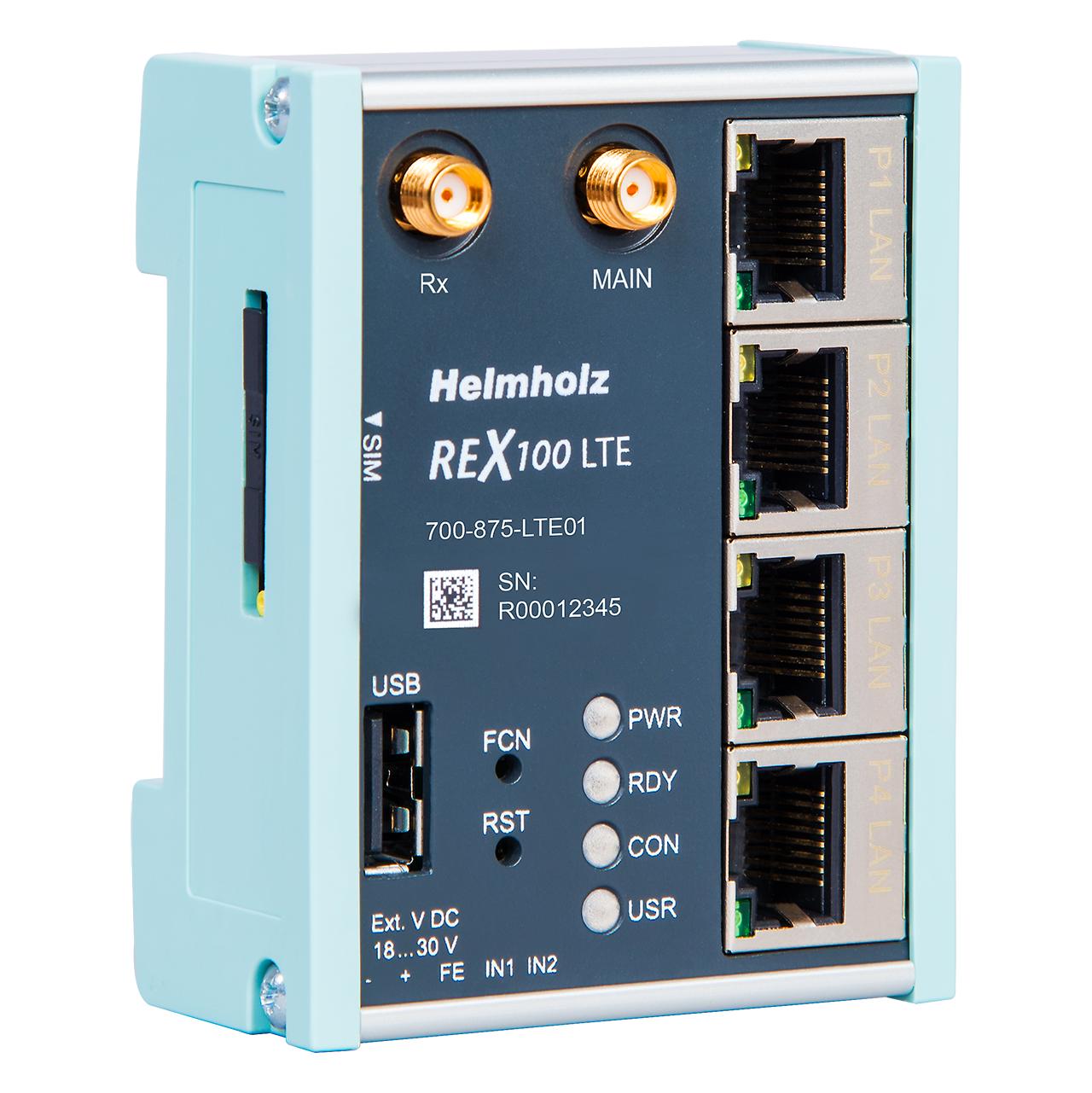 Helmholz GmbH & Co. KG REX 100 LTE REX 100 LTE, 6 Port 100 Base-T, GSM, and LTE, USB 2.0, WCDMA, GPRS, LTE, 10 Base-T,