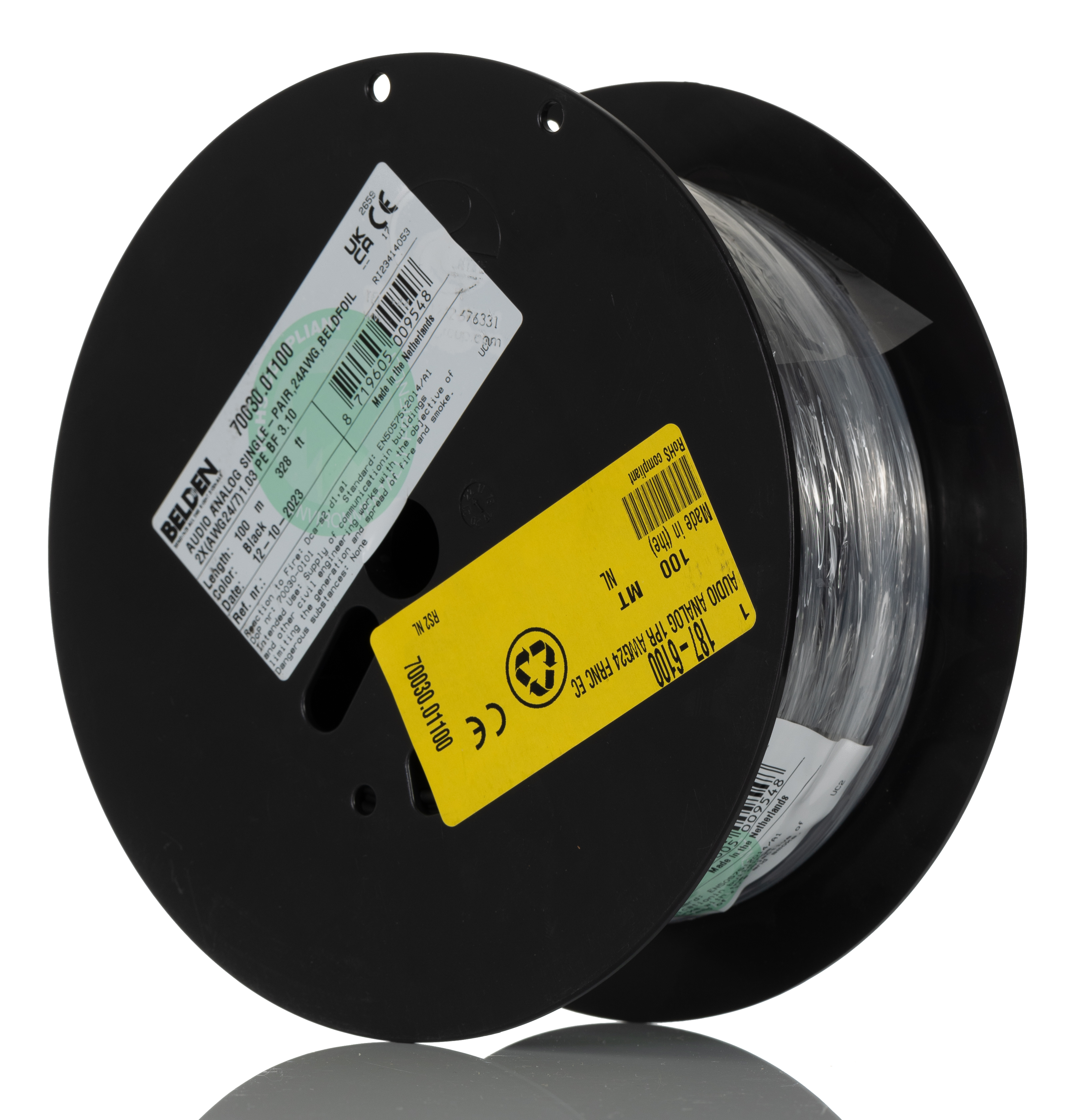 Belden 70030 Series 2 Core Screened, 3.1 mm OD, 100 m, Black