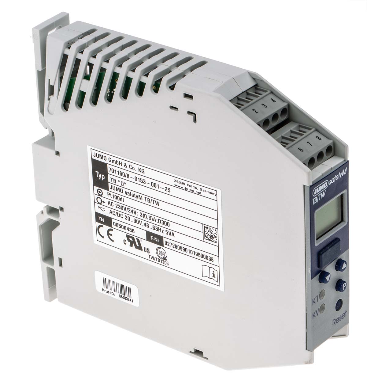 Jumo safetyM TB/TW DIN Rail Temperature Limiter 1 Input, 2 Output 2 Relay 240V ac/dc On-Off