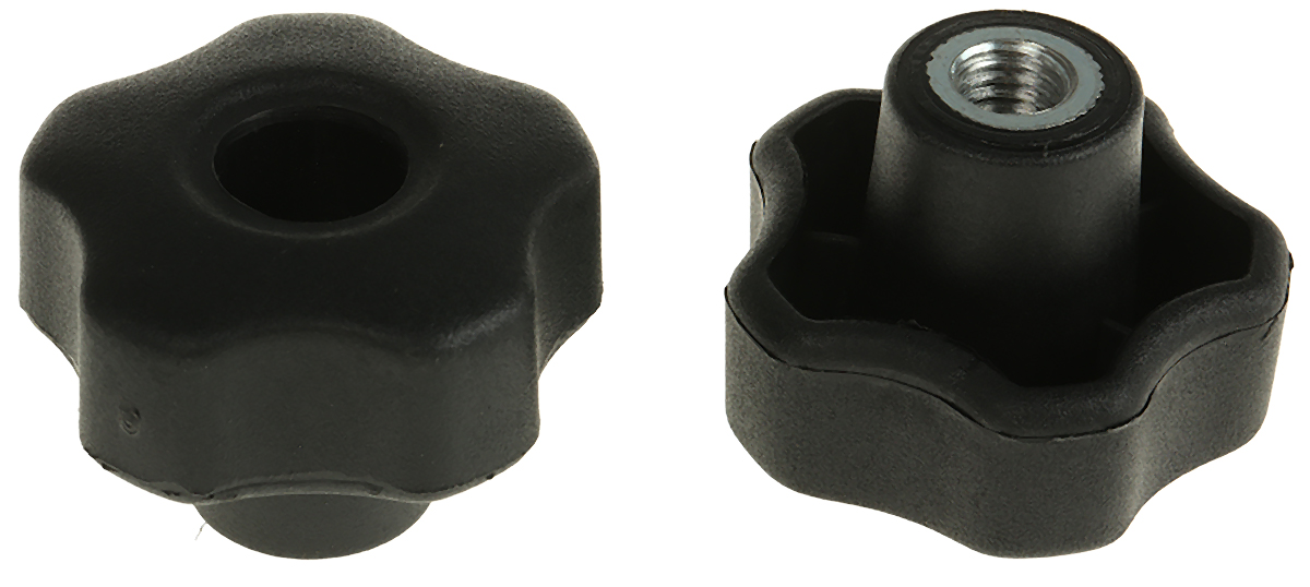 RS PRO Black Polypropylene Multiple Lobes Clamping Knob, M8, Threaded Through Hole