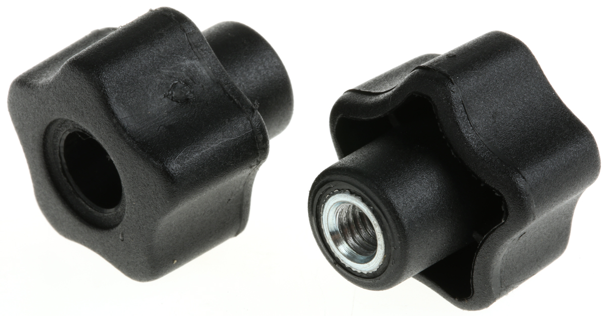 RS PRO Black Polypropylene Multiple Lobes Clamping Knob, M6, Threaded Through Hole