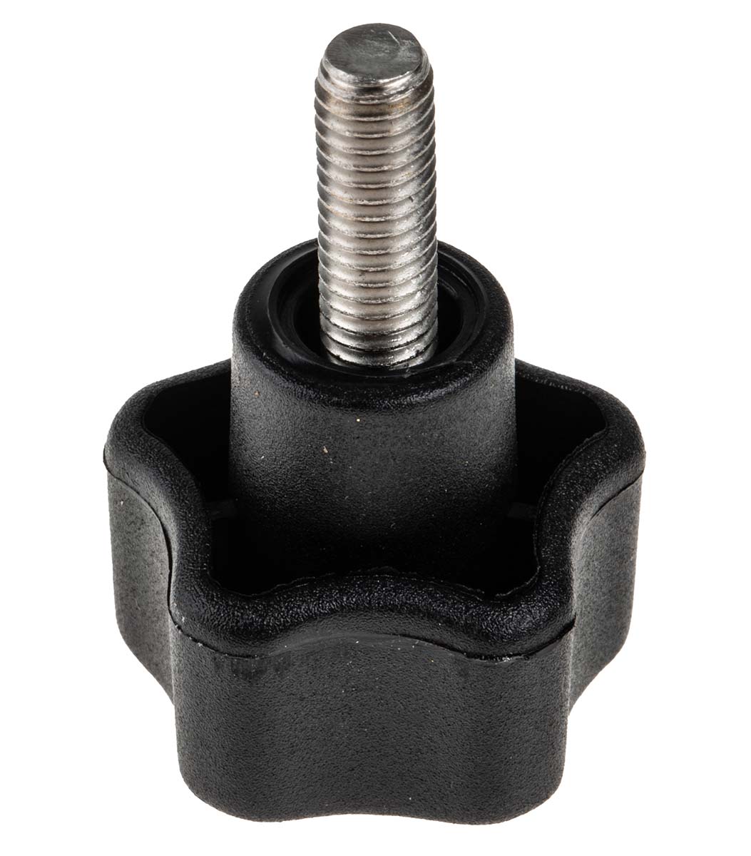 702-7627 RS PRO Black Polypropylene Multiple Lobes Clamping Knob, M6, Threaded Stud