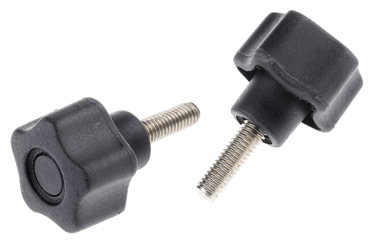 RS PRO Black Polypropylene Multiple Lobes Clamping Knob, M6, Threaded Stud