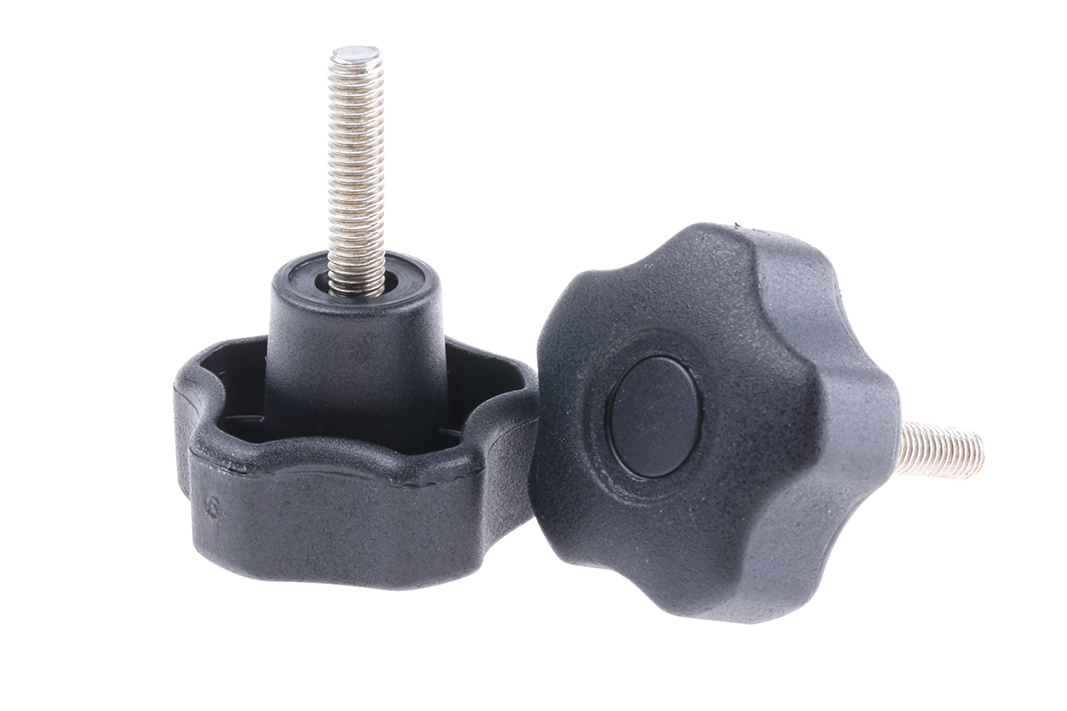 RS PRO Black Polypropylene Multiple Lobes Clamping Knob, M6, Threaded Stud