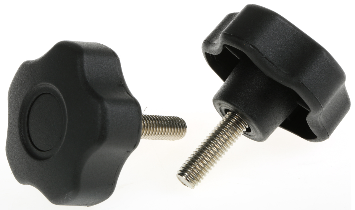 RS PRO Black Polypropylene Multiple Lobes Clamping Knob, M8, Threaded Stud
