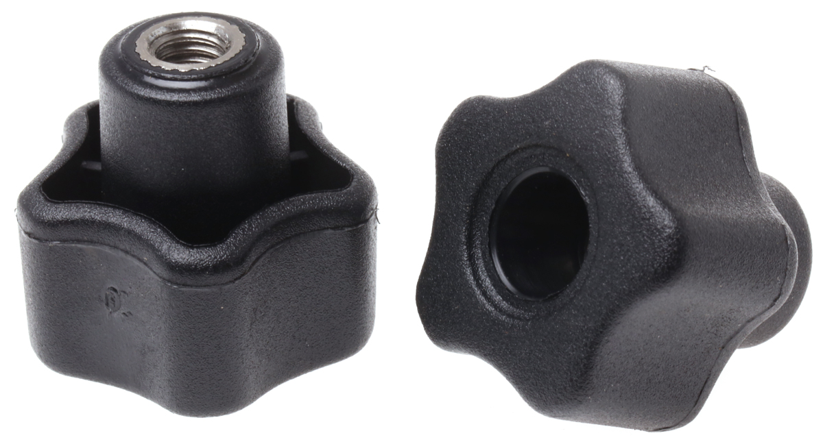 RS PRO Black Polypropylene Multiple Lobes Clamping Knob, M6, Threaded Through Hole