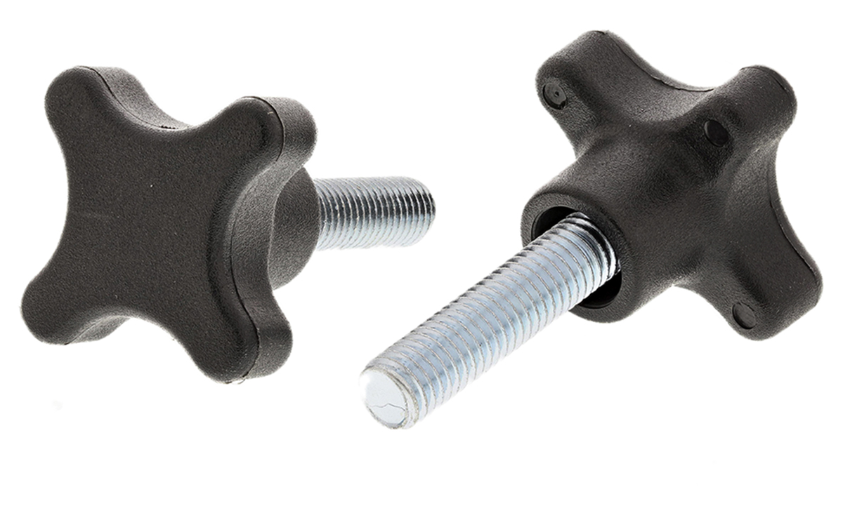 RS PRO Black Polypropylene 4-Arm Clamping Knob, Threaded Stud