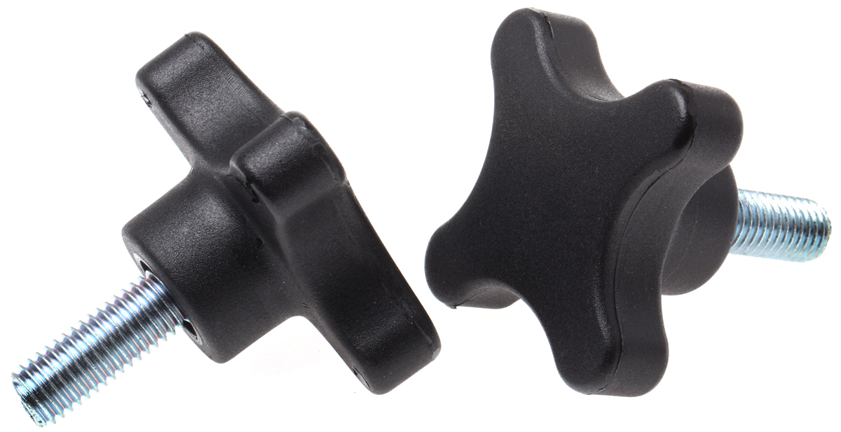 RS PRO Black 4-Arm Clamping Knob, M10, Threaded Stud