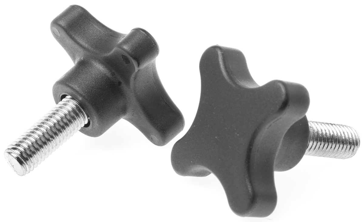RS PRO Black Polypropylene 4-Arm Clamping Knob, M12, Threaded Stud