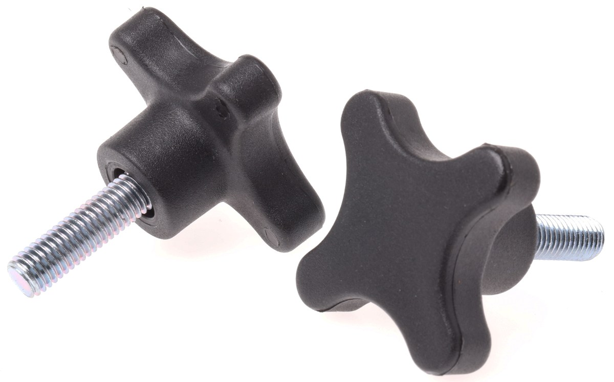 RS PRO Black Polypropylene 4-Arm Clamping Knob, Threaded Stud