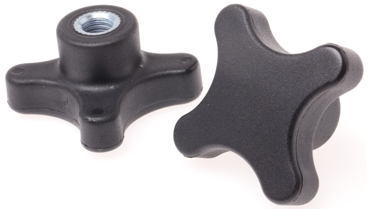 RS PRO Black Thermoplastic 4-Arm Clamping Knob, M10, Threaded Through Hole