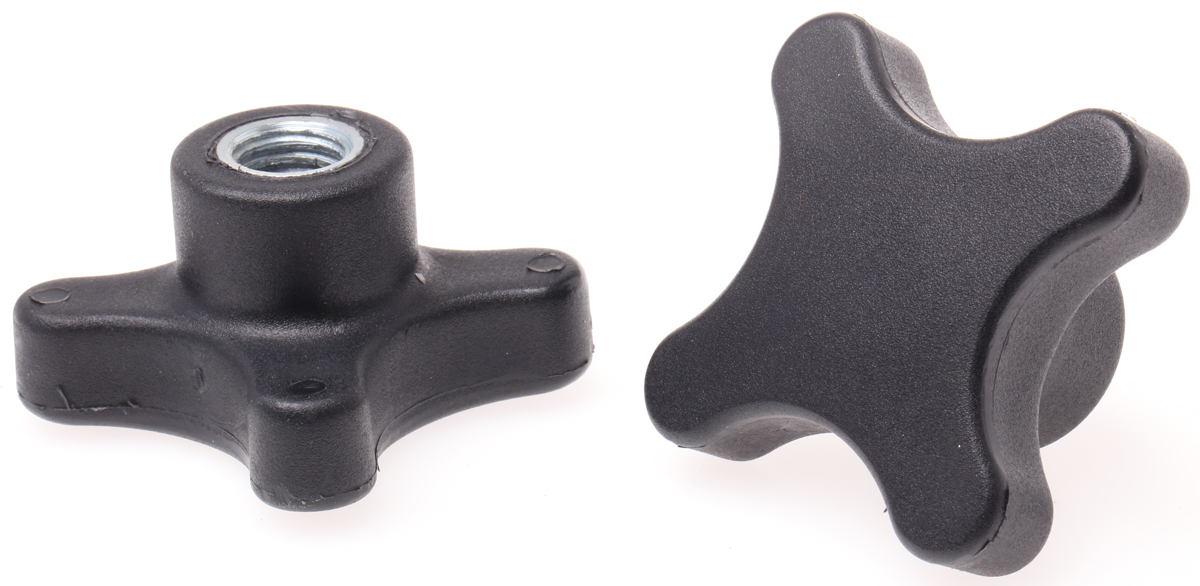 RS PRO Black Thermoplastic 4-Arm Clamping Knob, M12, Threaded Through Hole