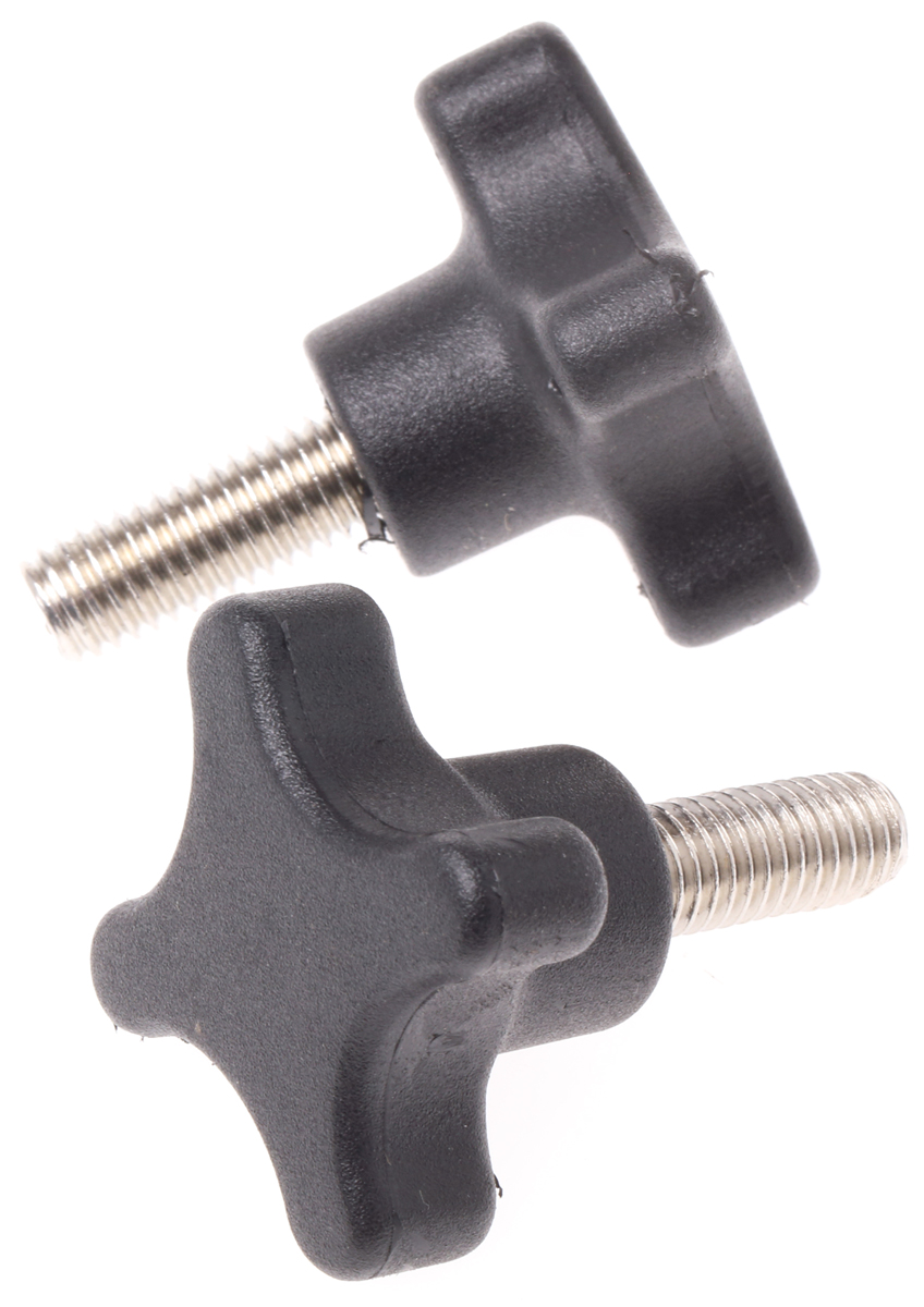 RS PRO Black Polypropylene 4-Arm Clamping Knob, Threaded Stud