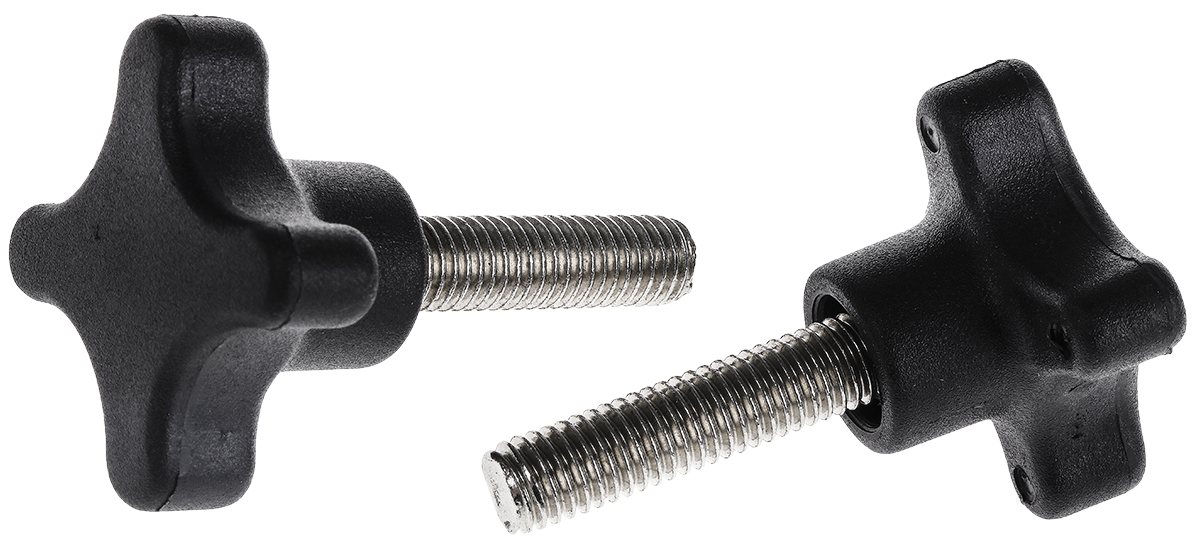 RS PRO Black 4-Arm Clamping Knob, M8, Threaded Stud