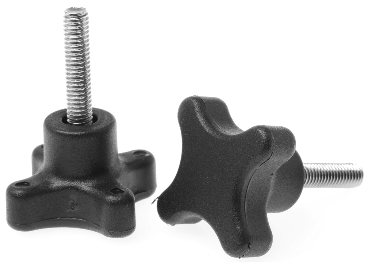 RS PRO Black Polypropylene 4-Arm Clamping Knob, Threaded Stud