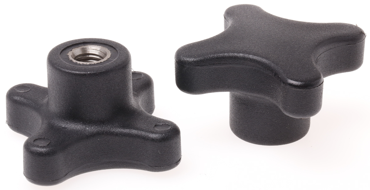 RS PRO Black Thermoplastic 4-Arm Clamping Knob, M8, Threaded Through Hole