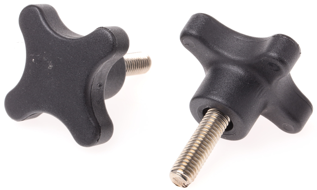 RS PRO Black Polypropylene 4-Arm Clamping Knob, Threaded Stud