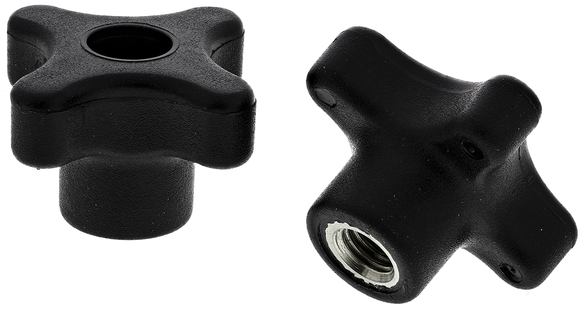 RS PRO Black Polypropylene 4-Arm Clamping Knob, M8, Threaded Through Hole