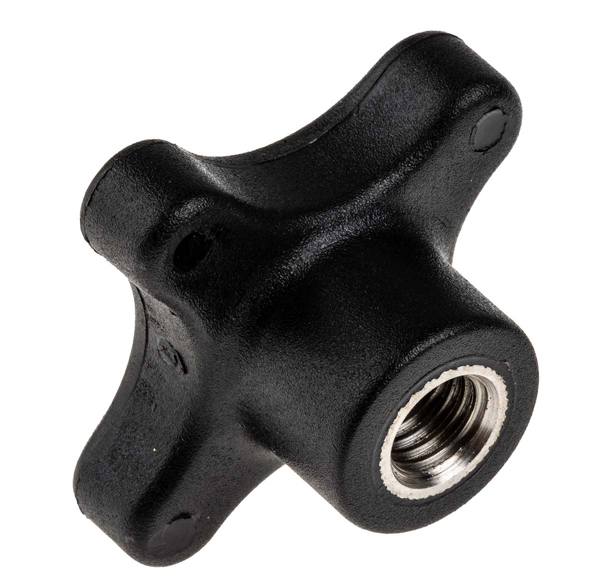 RS PRO Black Polypropylene 4-Arm Clamping Knob, M10, Threaded Through Hole