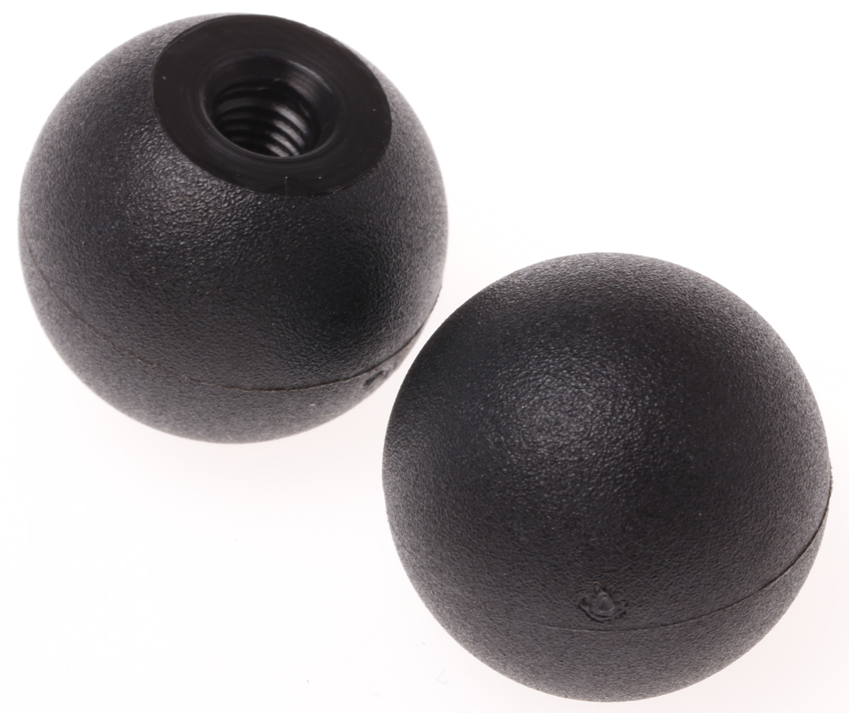 RS PRO Black Polyamide 6 Ball Clamping Knob, M6, Threaded Through Hole
