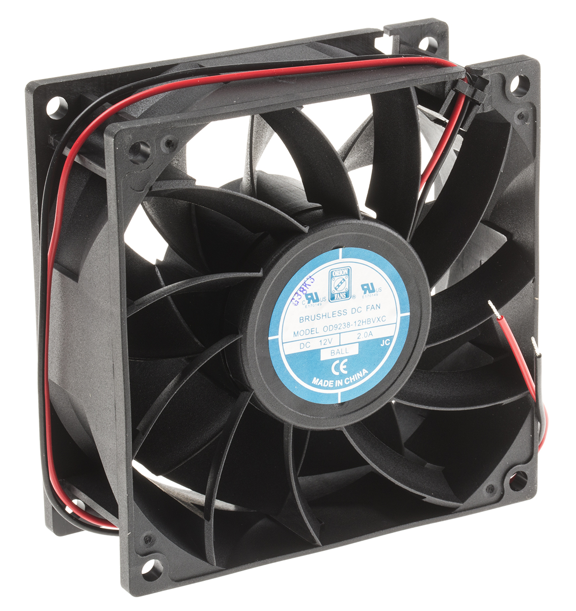 703-3451 RS PRO OD9238 Series Axial Fan, 12V dc, 229.4 m³/h, 16 W, 1.3 A Max 92.5 mm 92.5mm 38 mm
