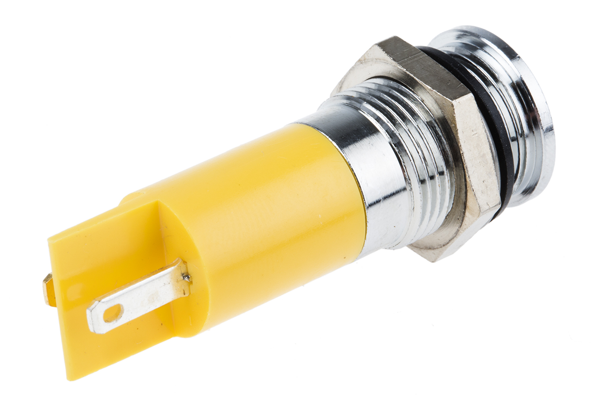 703-8813 RS PRO Yellow Panel Mount Indicator, 12V dc, Solder Tab Termination, IP67