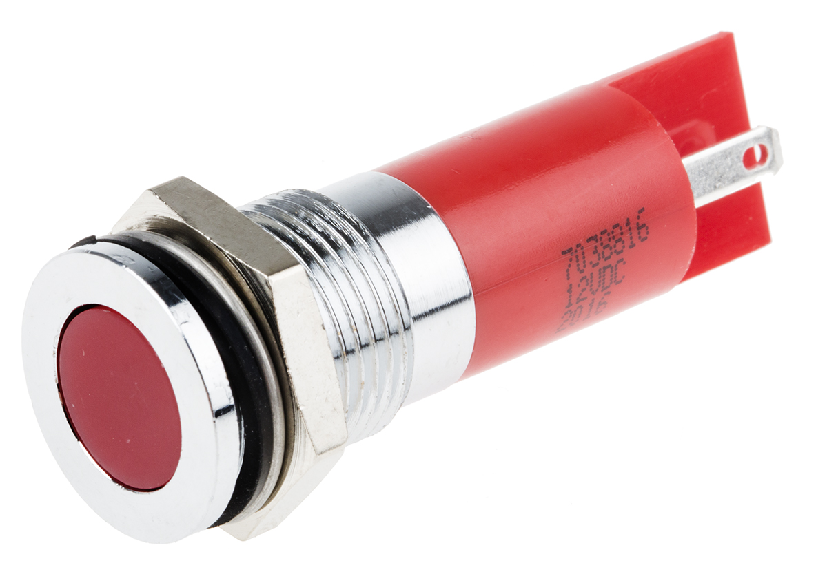 RS PRO Red Panel Mount Indicator, 12V dc, Solder Tab Termination, IP67